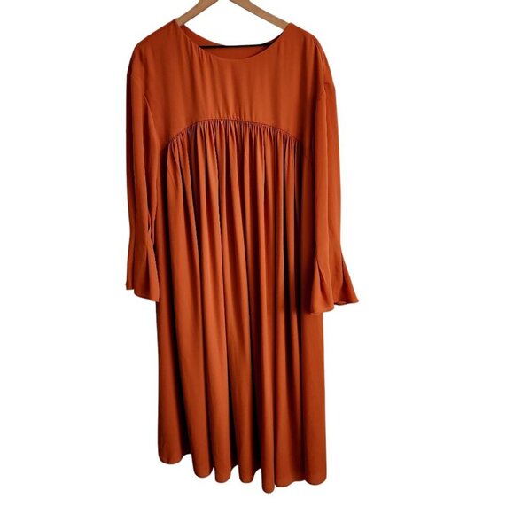 nap Loungewear Burnt Orange Flowy Pleated Midi Dress Sz. S - Picture 4 of 9